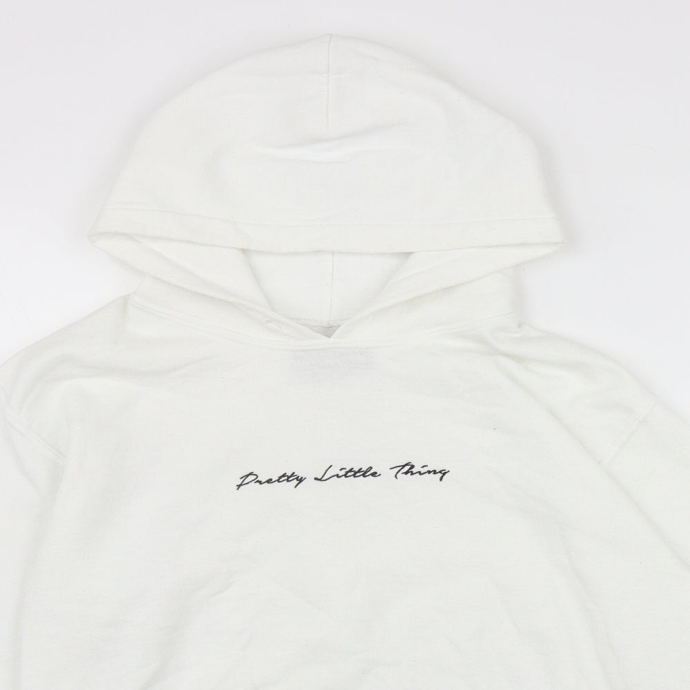 PRETTYLITTLETHING Womens White  Cotton Pullover Hoodie Size S