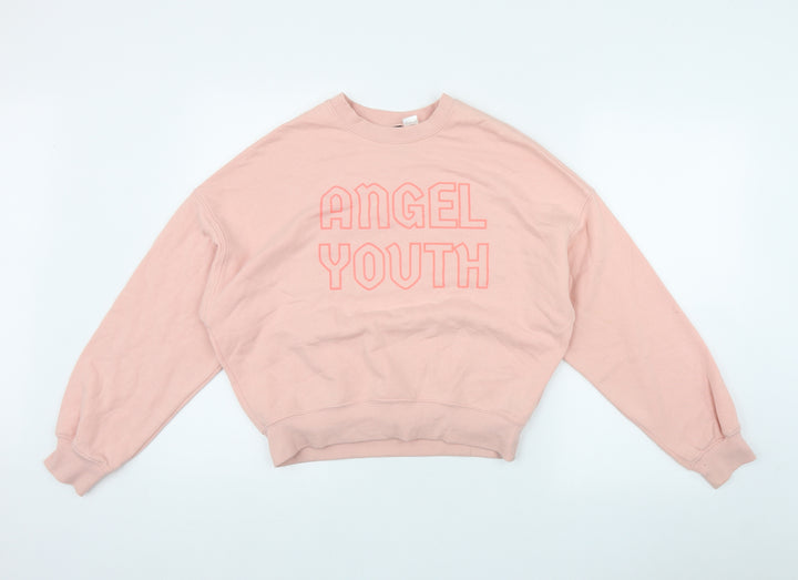 H&M Womens Pink Cotton Pullover Sweatshirt Size XS - 'Angel Youth'