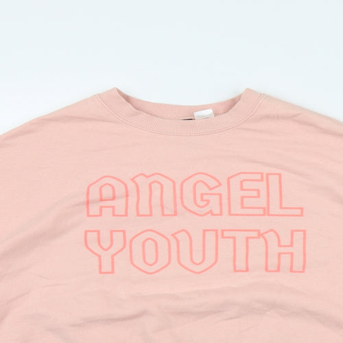 H&M Womens Pink  Cotton Pullover Sweatshirt Size XS   - 'Angel Youth'