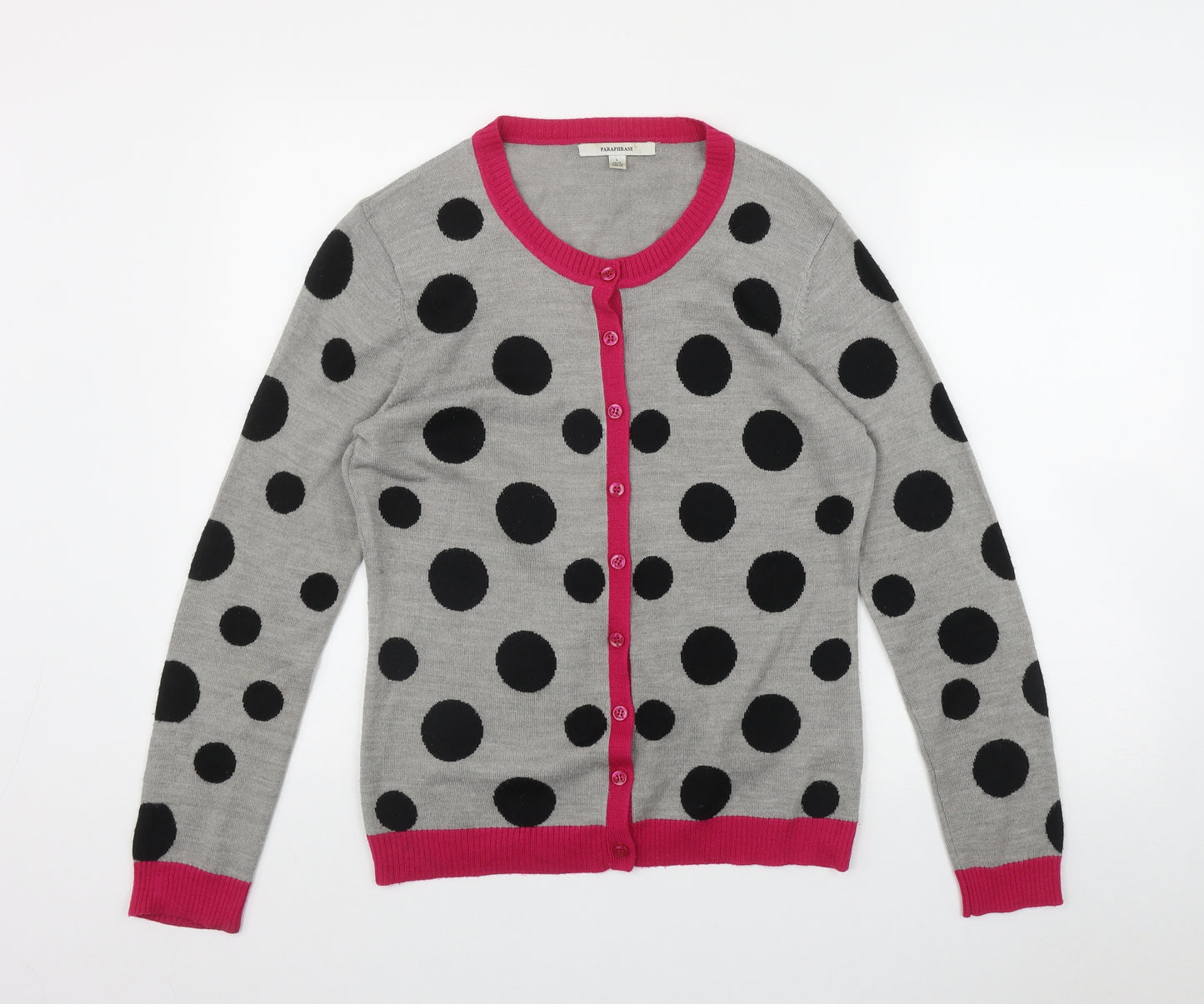Paraphrase Womens Grey Round Neck Polka Dot Wool Cardigan Jumper Size L