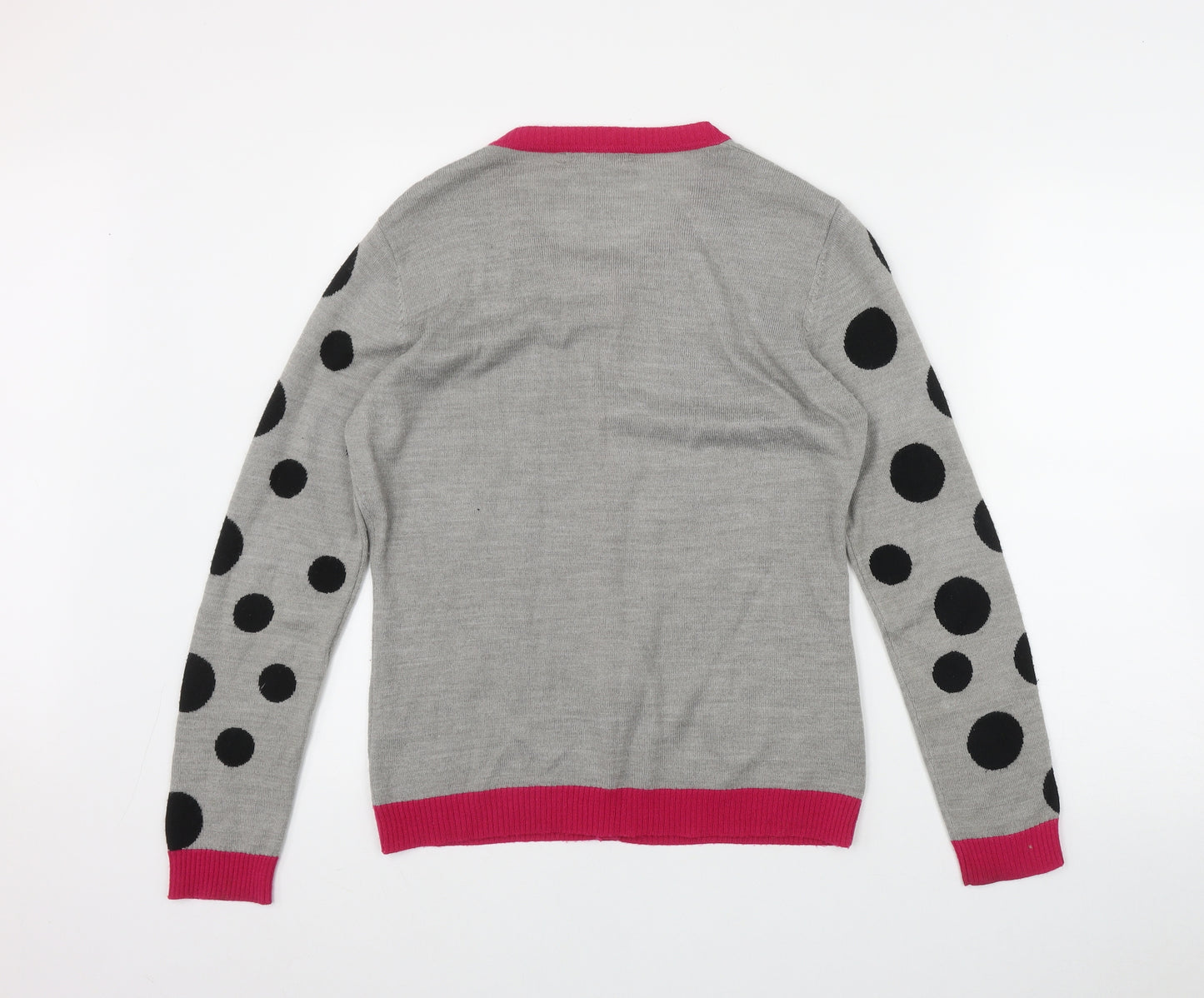 Paraphrase Womens Grey Round Neck Polka Dot Wool Cardigan Jumper Size L