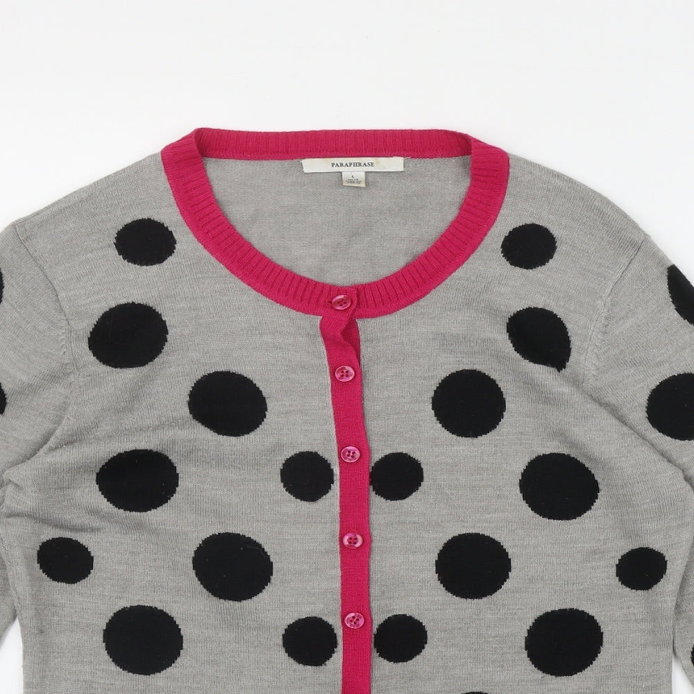 Paraphrase Womens Grey Round Neck Polka Dot Wool Cardigan Jumper Size L