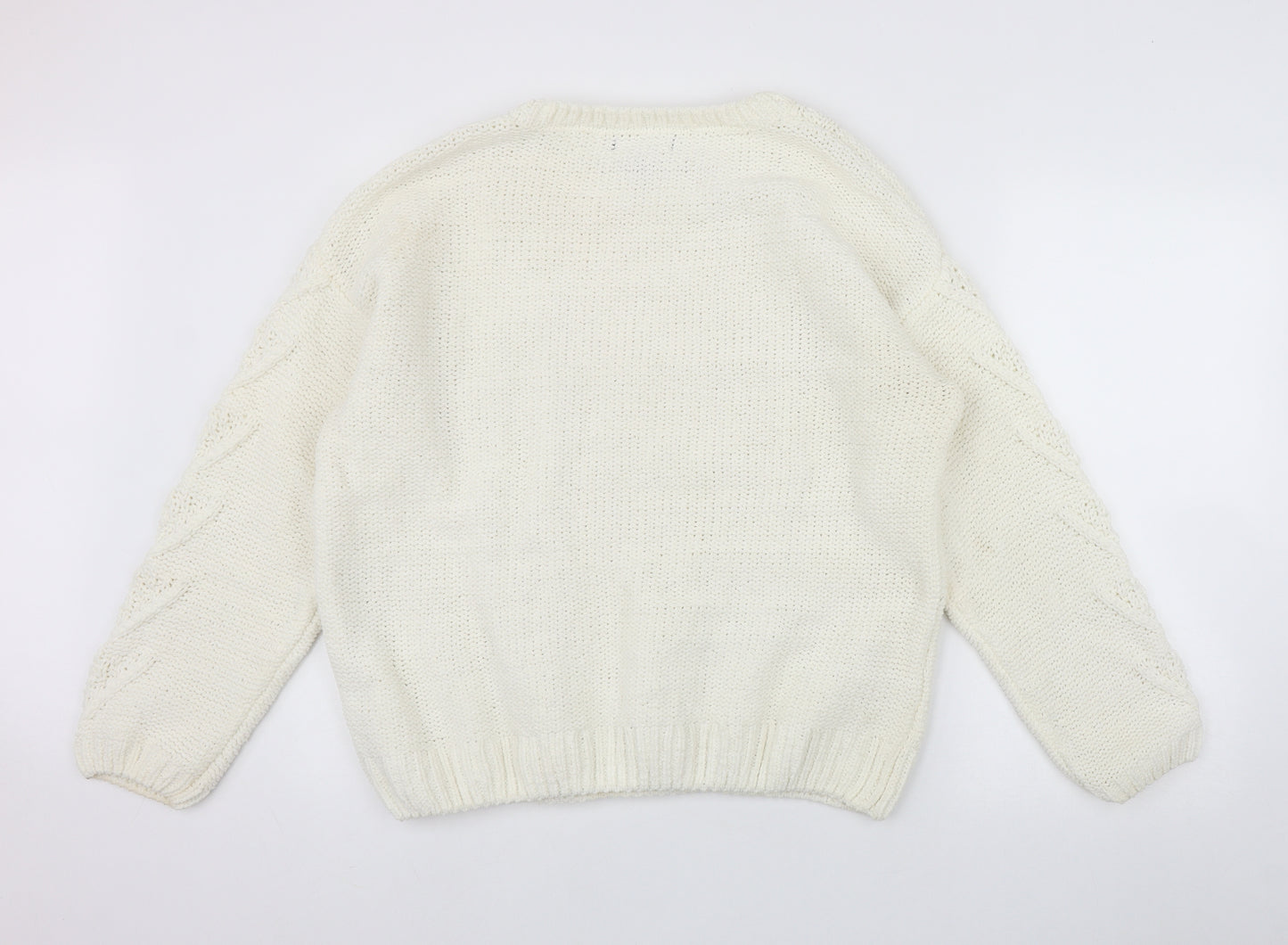 Primark Womens Ivory Round Neck  Polyester Pullover Jumper Size L