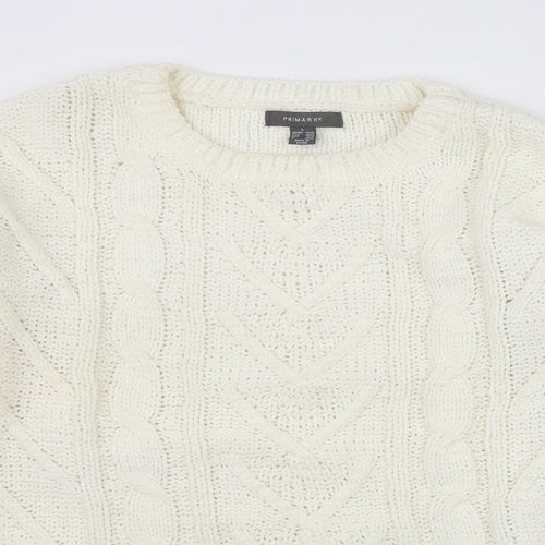 Primark Womens Ivory Round Neck  Polyester Pullover Jumper Size L