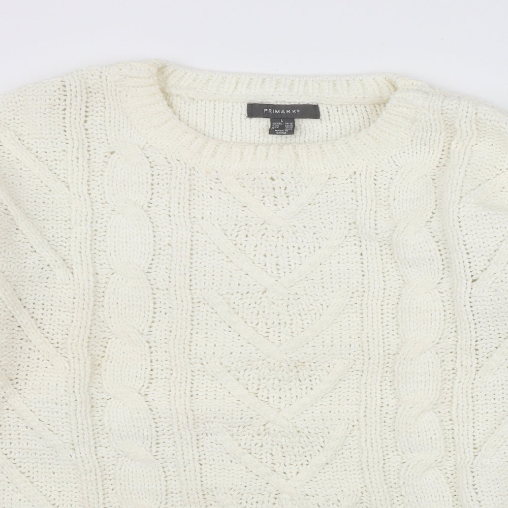 Primark Womens Ivory Round Neck  Polyester Pullover Jumper Size L