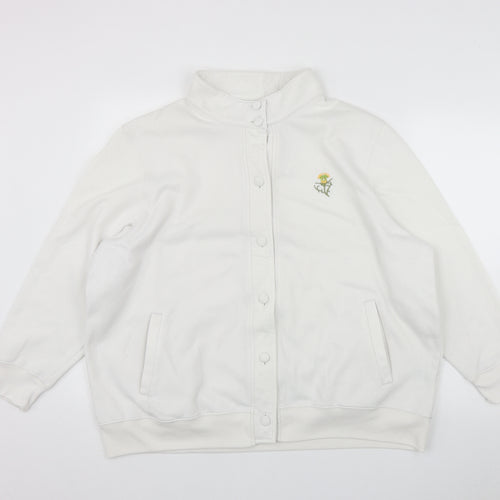 Damart Womens White High Neck  Polyester Cardigan Jumper Size XL   - Embroidered Flower