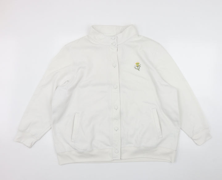 Damart Womens White High Neck  Polyester Cardigan Jumper Size XL   - Embroidered Flower