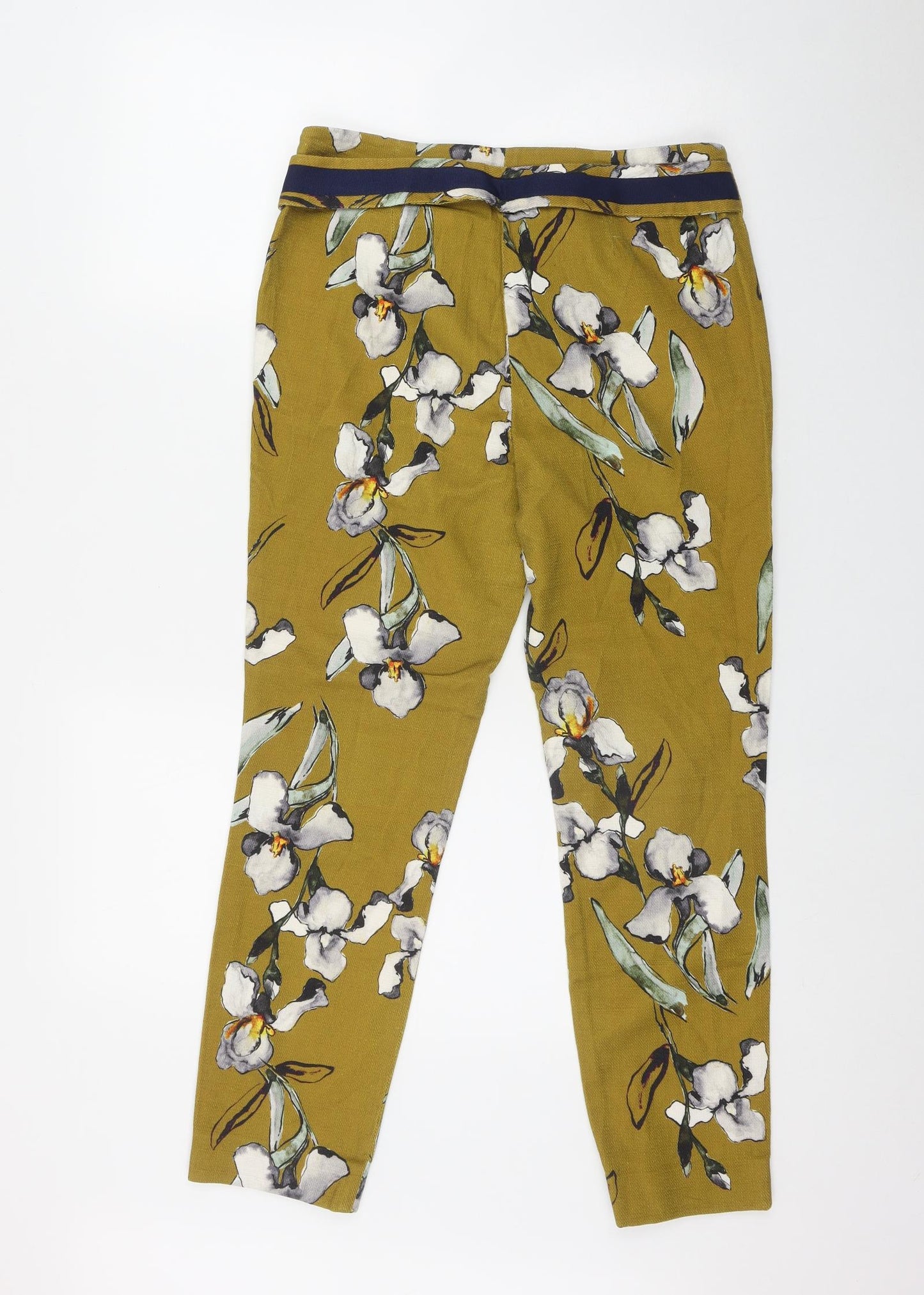 Zara Womens Yellow Floral Cotton Trousers  Size M L26 in Regular Zip