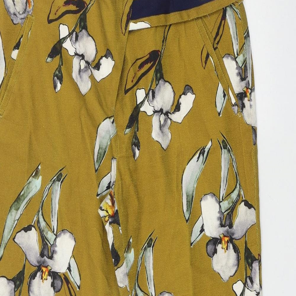 Zara Womens Yellow Floral Cotton Trousers  Size M L26 in Regular Zip