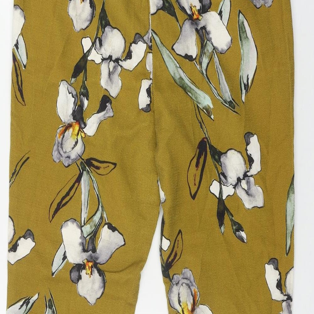 Zara Womens Yellow Floral Cotton Trousers  Size M L26 in Regular Zip