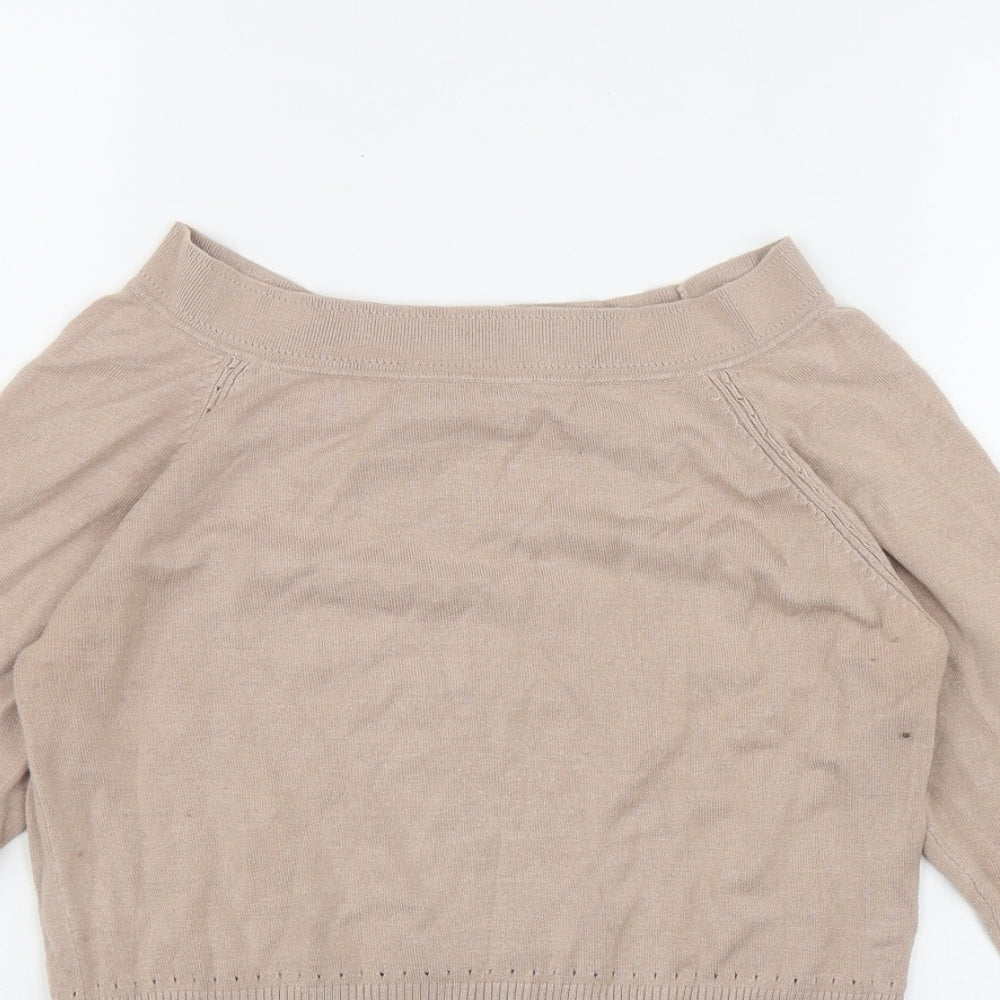 Coast Womens Brown  Viscose Basic T-Shirt Size 10 Boat Neck