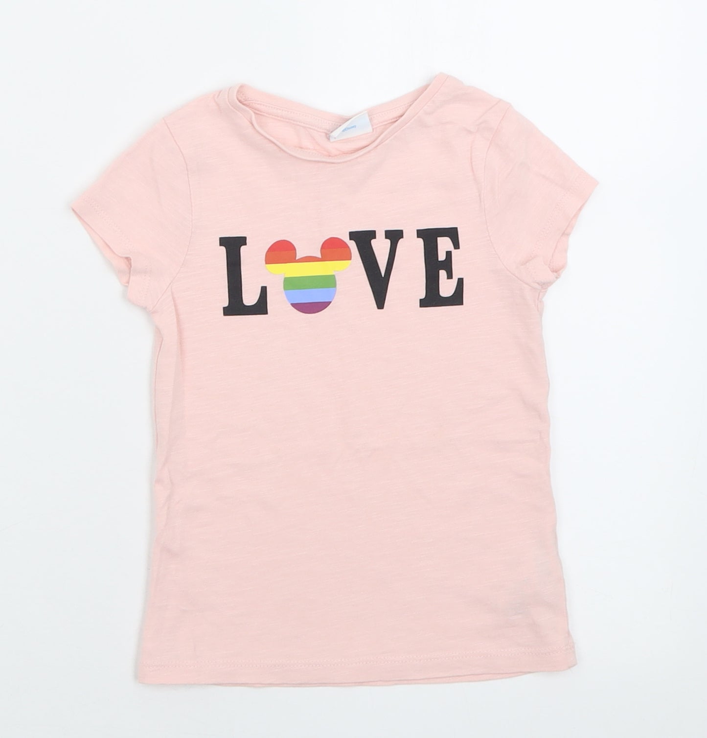 F&F Girls Pink  Cotton Basic T-Shirt Size 3-4 Years Crew Neck Pullover - Mickey Mouse Disney
