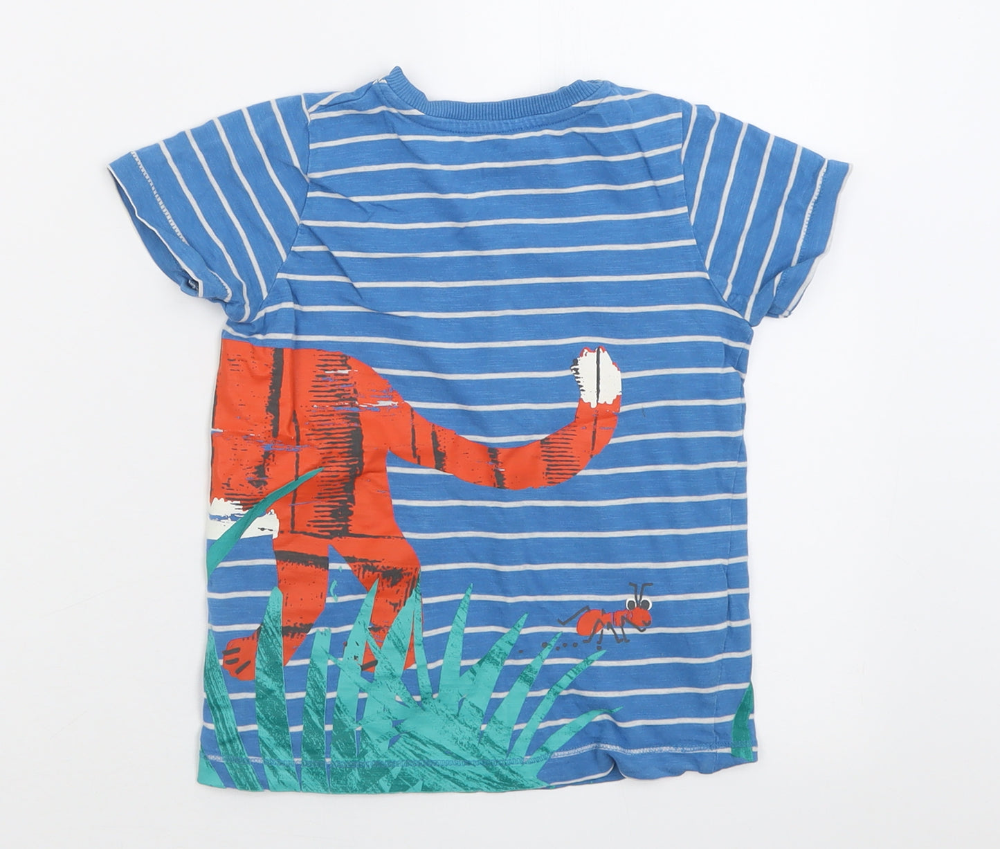 Marks and Spencer Boys Blue Striped Cotton Basic T-Shirt Size 3-4 Years Crew Neck Pullover