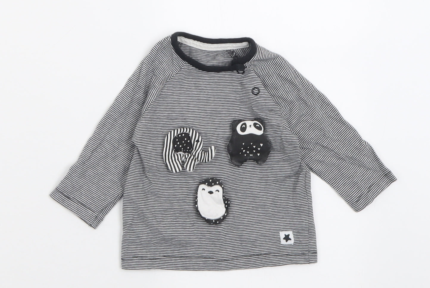 geprge Boys Black Striped Cotton Basic Casual Size 0-3 Months Crew Neck Button