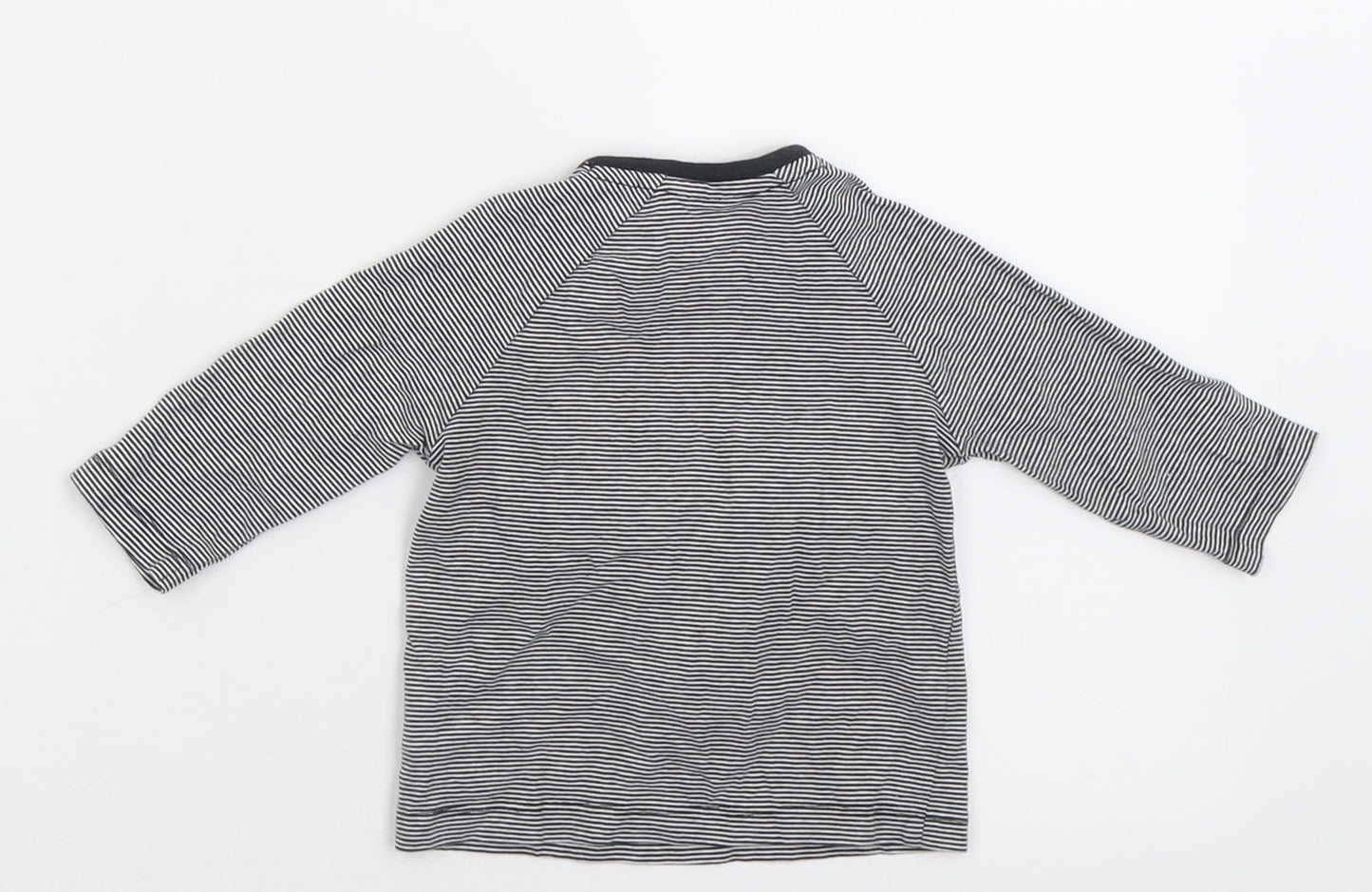 geprge Boys Black Striped Cotton Basic Casual Size 0-3 Months Crew Neck Button