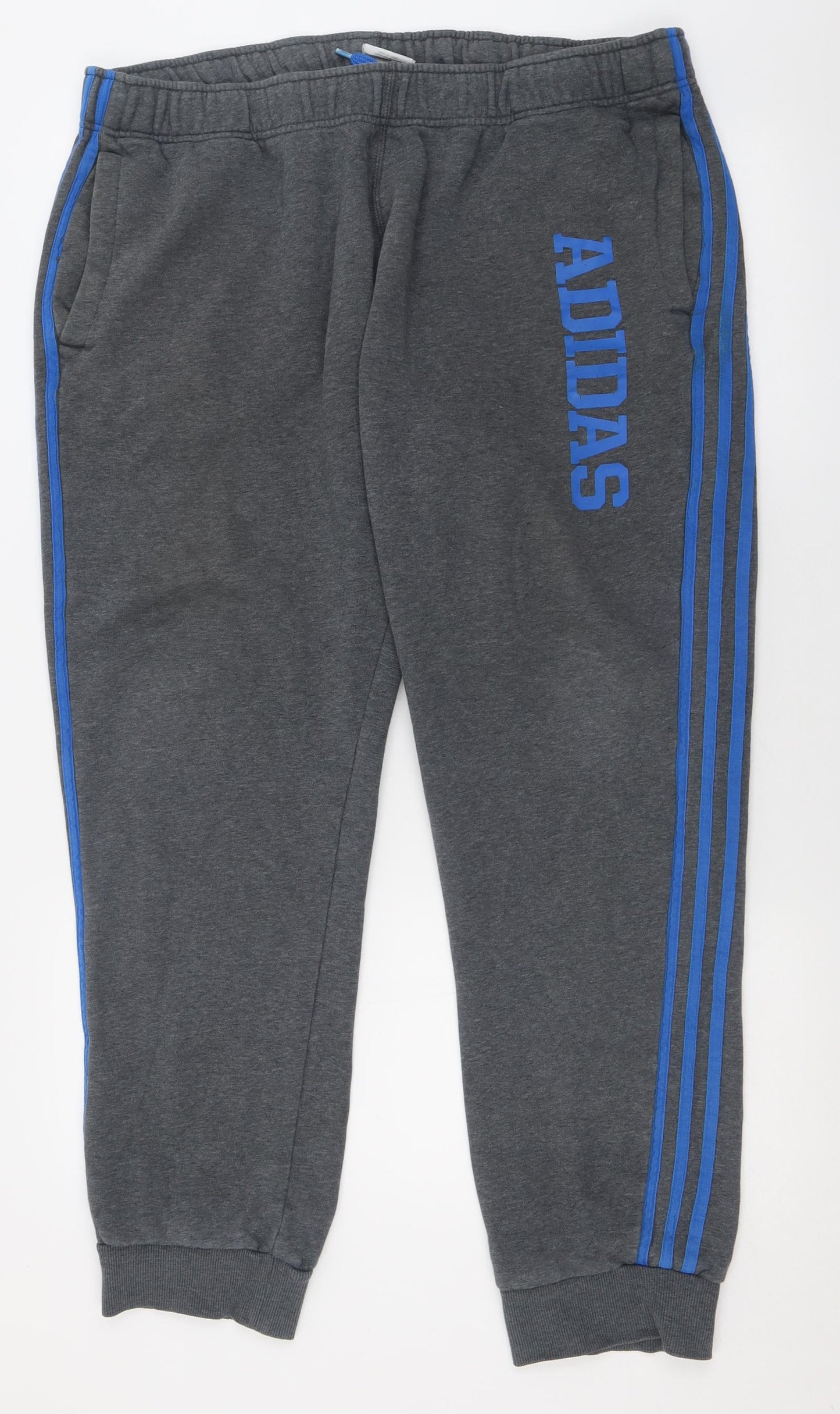 adidas Mens Grey Striped Cotton Jogger Trousers Size XL L31 in Regular Tie