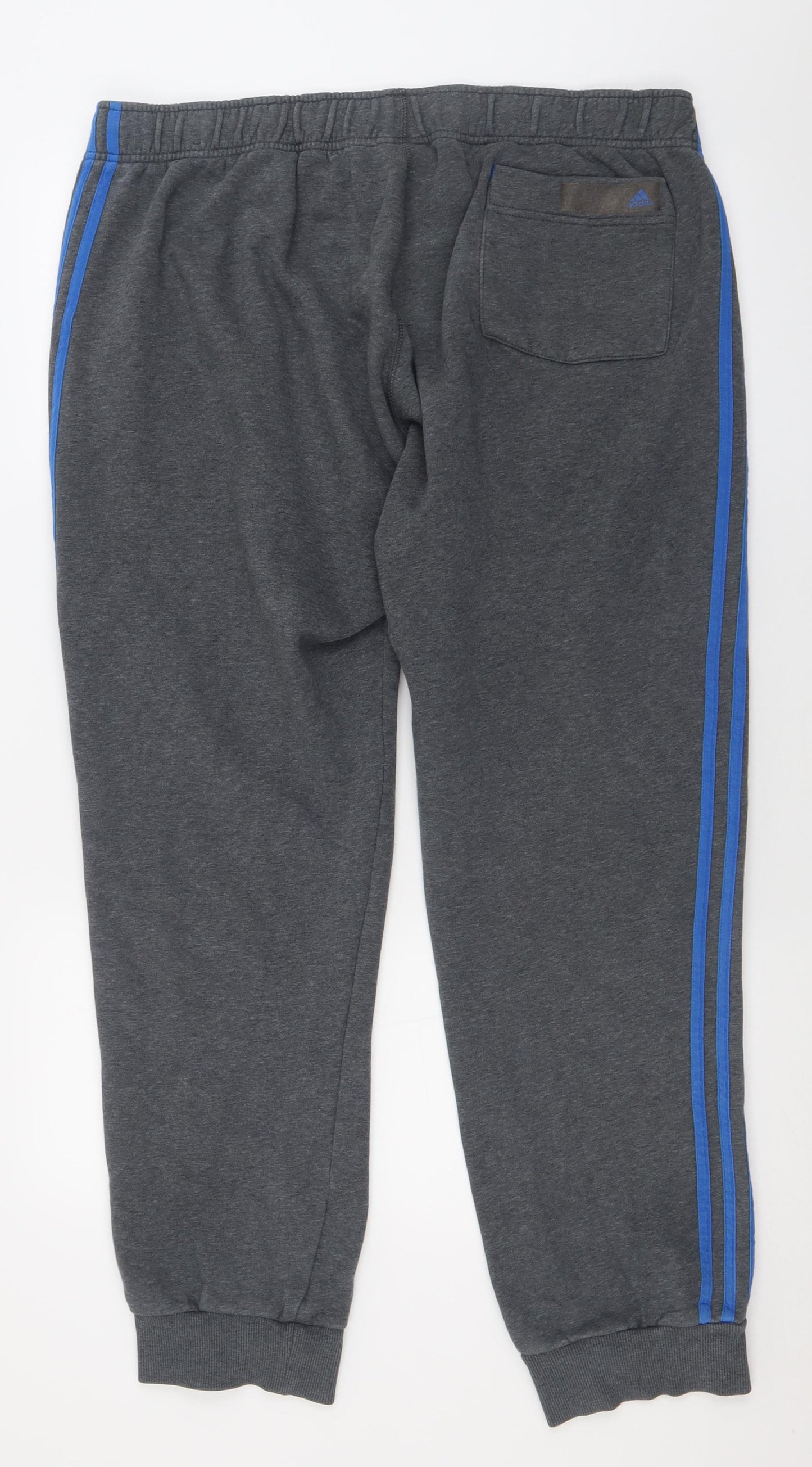 adidas Mens Grey Striped Cotton Jogger Trousers Size XL L31 in Regular Tie