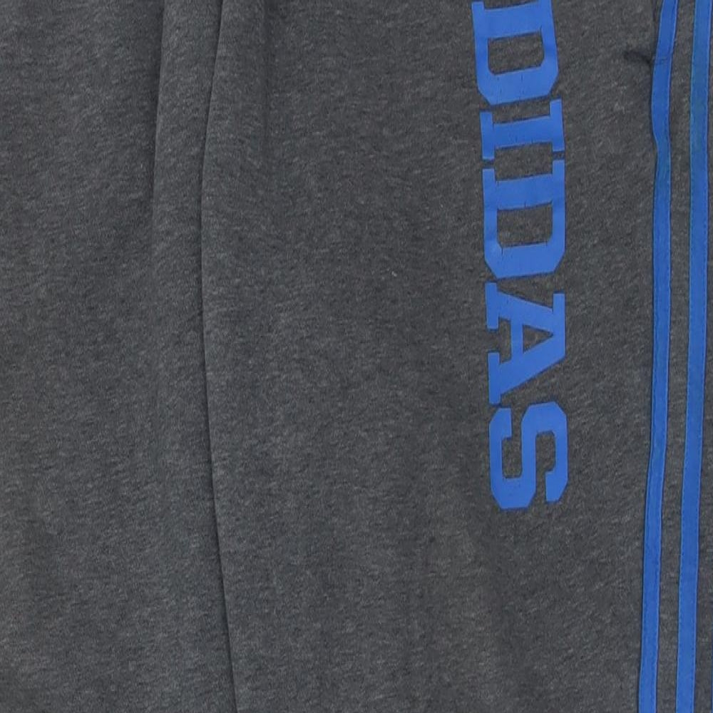 adidas Mens Grey Striped Cotton Jogger Trousers Size XL L31 in Regular Tie