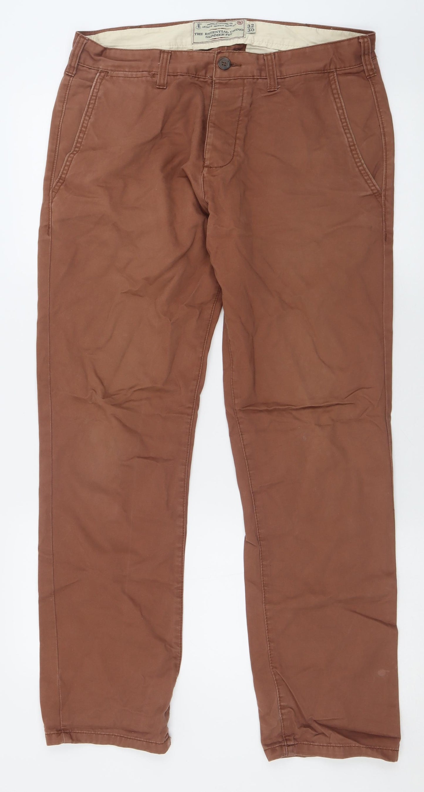 Easy Mens Brown  Cotton Chino Trousers Size 32 L30 in Regular Button