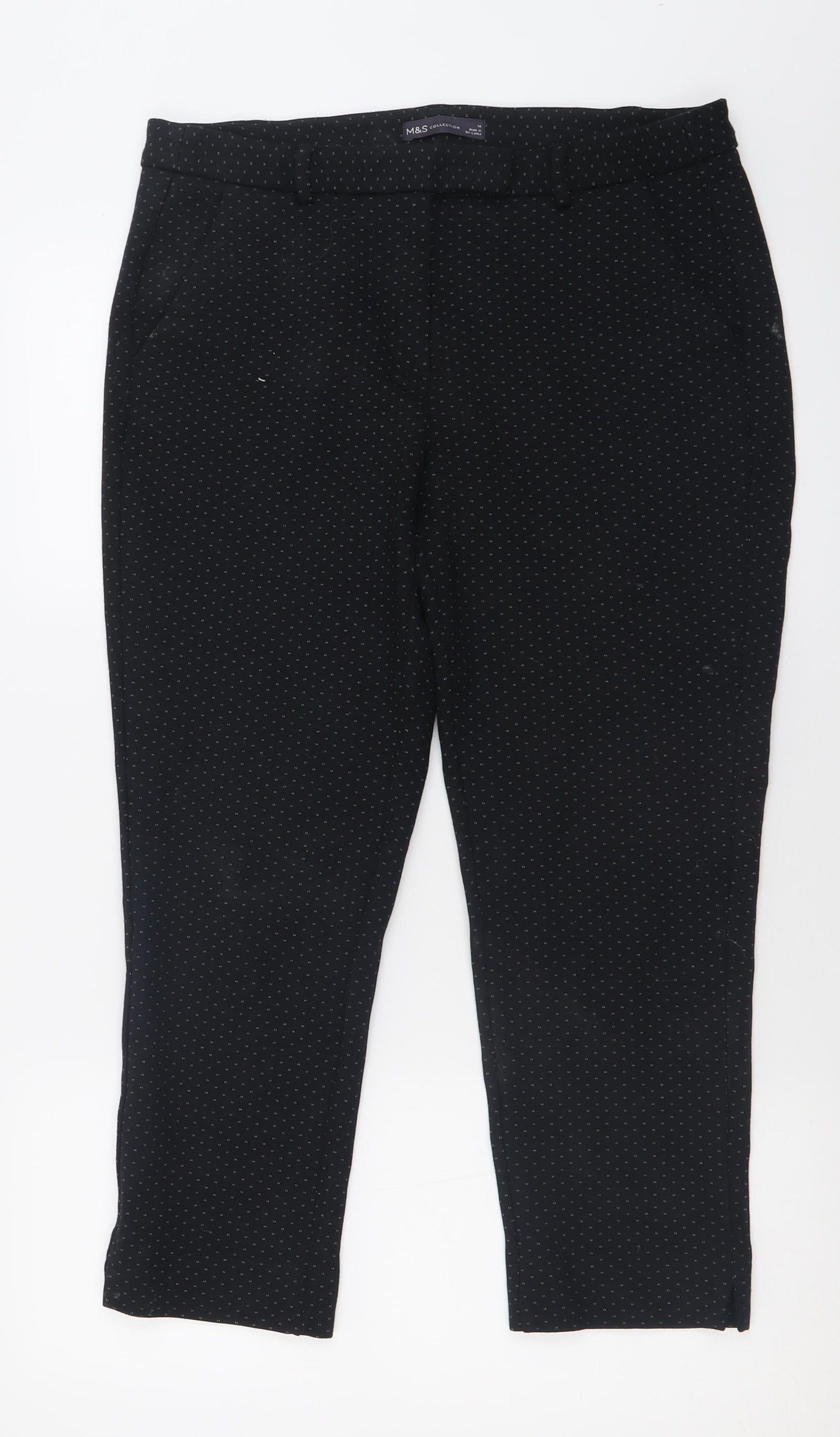 Marks and Spencer Womens Black Geometric Viscose Trousers  Size 14 L25 in Regular Hook & Eye