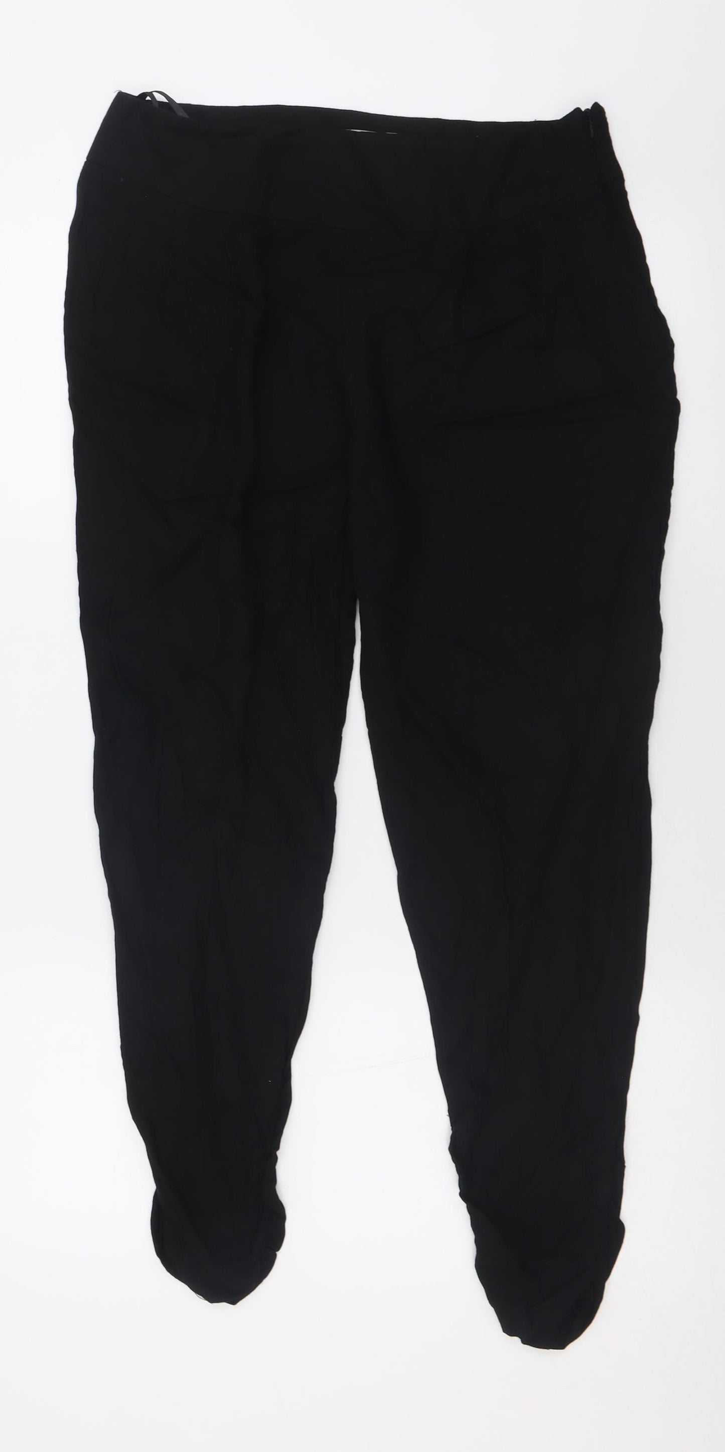 Wallis Womens Black  Viscose Trousers  Size 12 L28 in Regular Zip - ruched legs