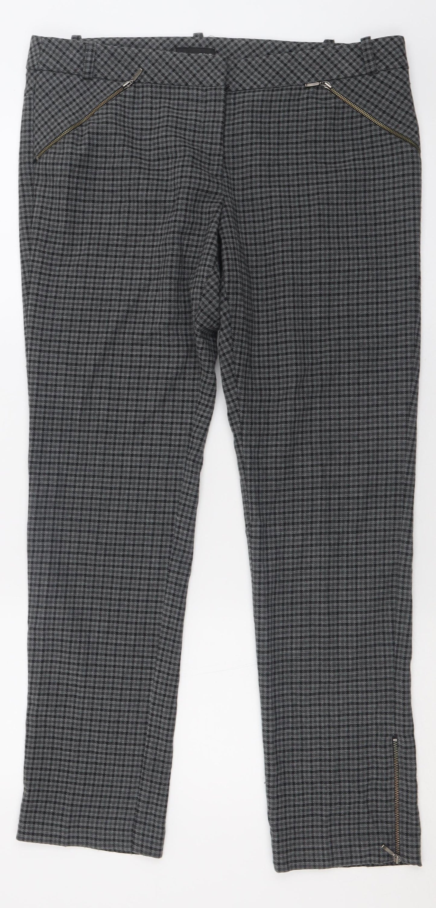 NEXT Womens Grey Plaid Polyester Trousers  Size 14 L30 in Regular Hook & Eye