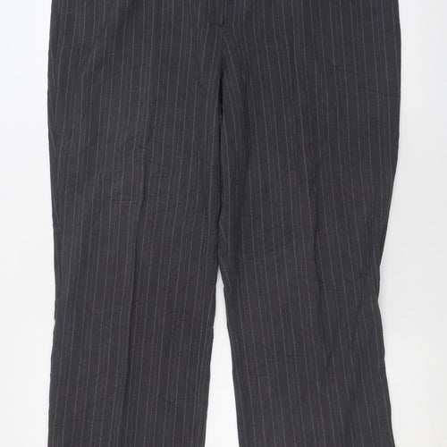 BHS Womens Grey Striped Polyester Trousers  Size 18 L30 in Regular Hook & Eye