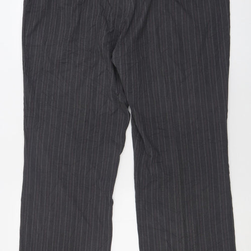 BHS Womens Grey Striped Polyester Trousers  Size 18 L30 in Regular Hook & Eye