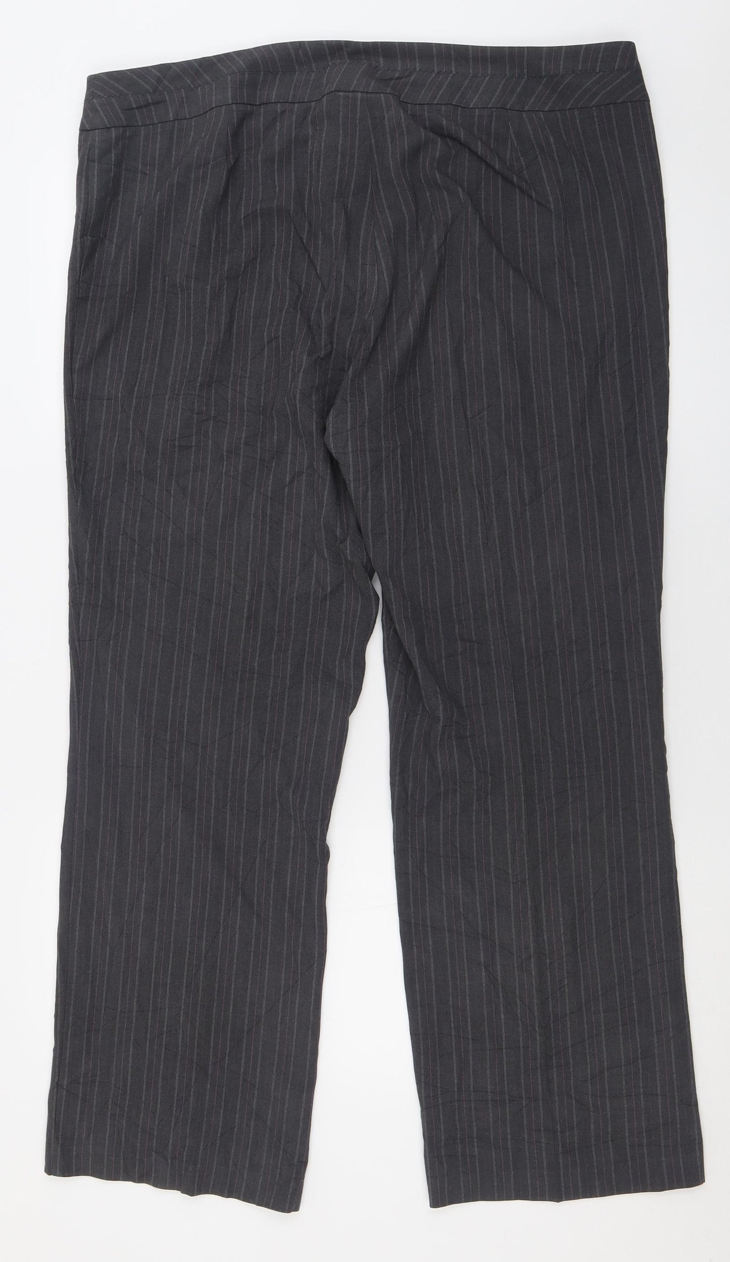 BHS Womens Grey Striped Polyester Trousers  Size 18 L30 in Regular Hook & Eye