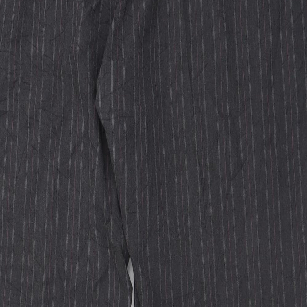 BHS Womens Grey Striped Polyester Trousers  Size 18 L30 in Regular Hook & Eye