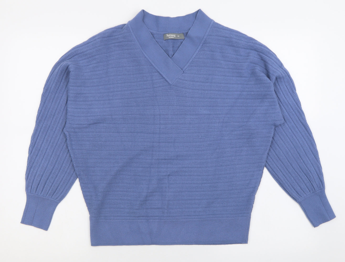 Nutmeg Womens Blue V-Neck  Viscose Pullover Jumper Size 10