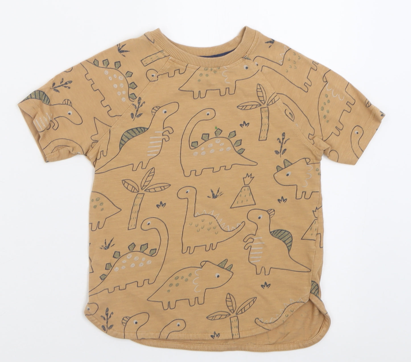 George Boys Brown Geometric Cotton Basic T-Shirt Size 3-4 Years Crew Neck Pullover - DInosaurs