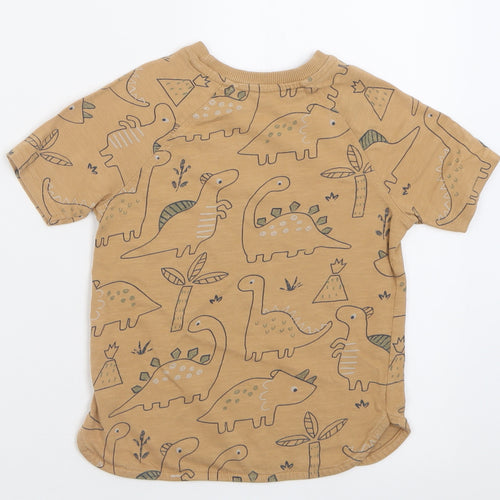 George Boys Brown Geometric Cotton Basic T-Shirt Size 3-4 Years Crew Neck Pullover - DInosaurs