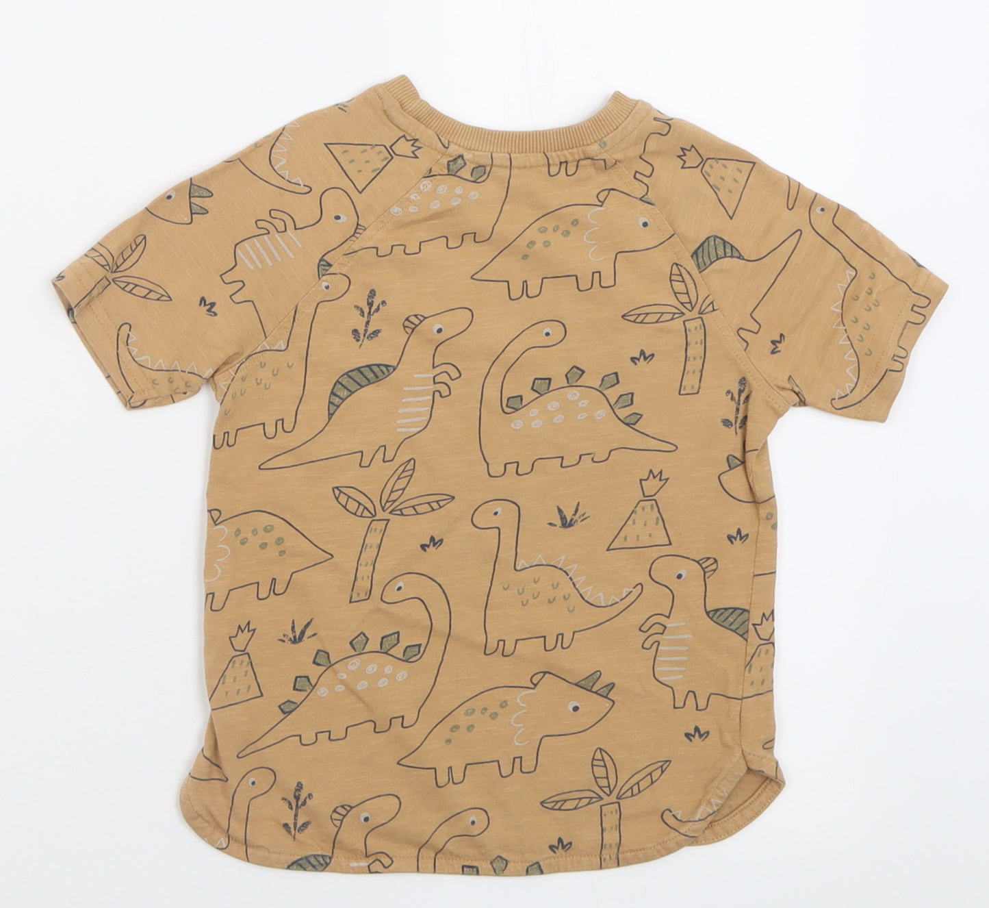 George Boys Brown Geometric Cotton Basic T-Shirt Size 3-4 Years Crew Neck Pullover - DInosaurs