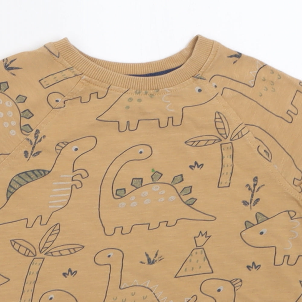 George Boys Brown Geometric Cotton Basic T-Shirt Size 3-4 Years Crew Neck Pullover - DInosaurs