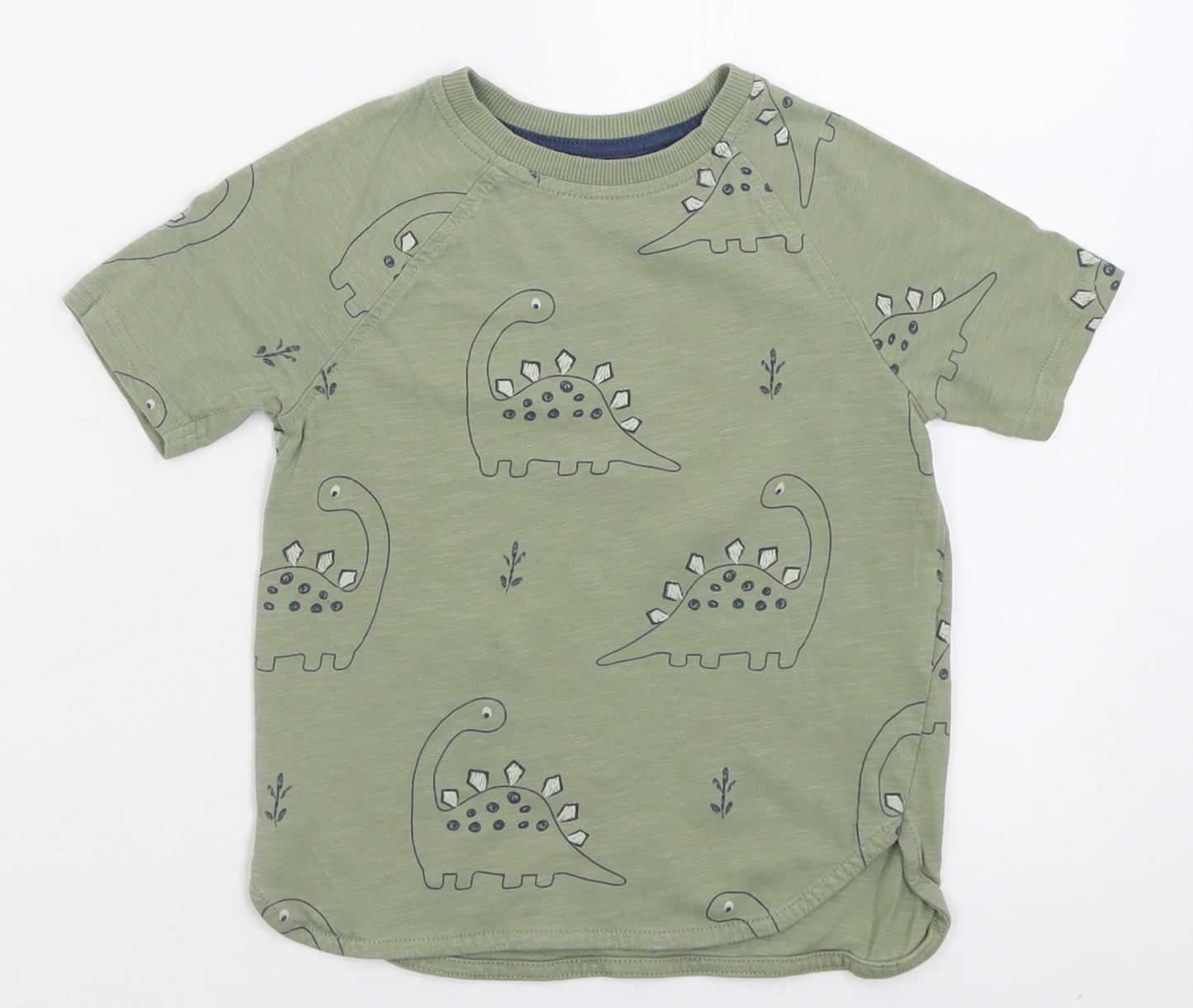 George Boys Green Geometric Cotton Basic T-Shirt Size 3-4 Years Crew Neck Pullover - DInosaurs