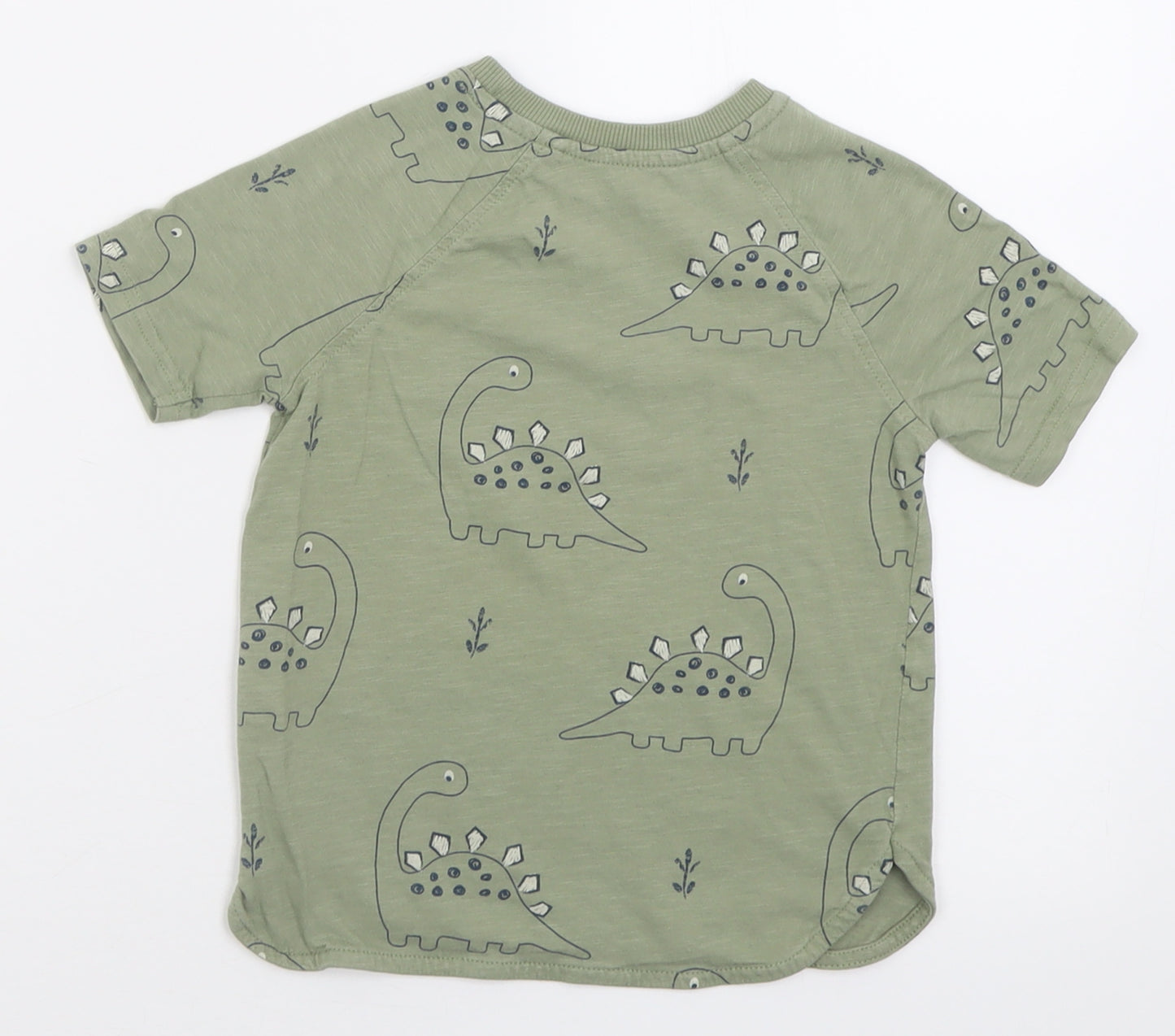 George Boys Green Geometric Cotton Basic T-Shirt Size 3-4 Years Crew Neck Pullover - DInosaurs