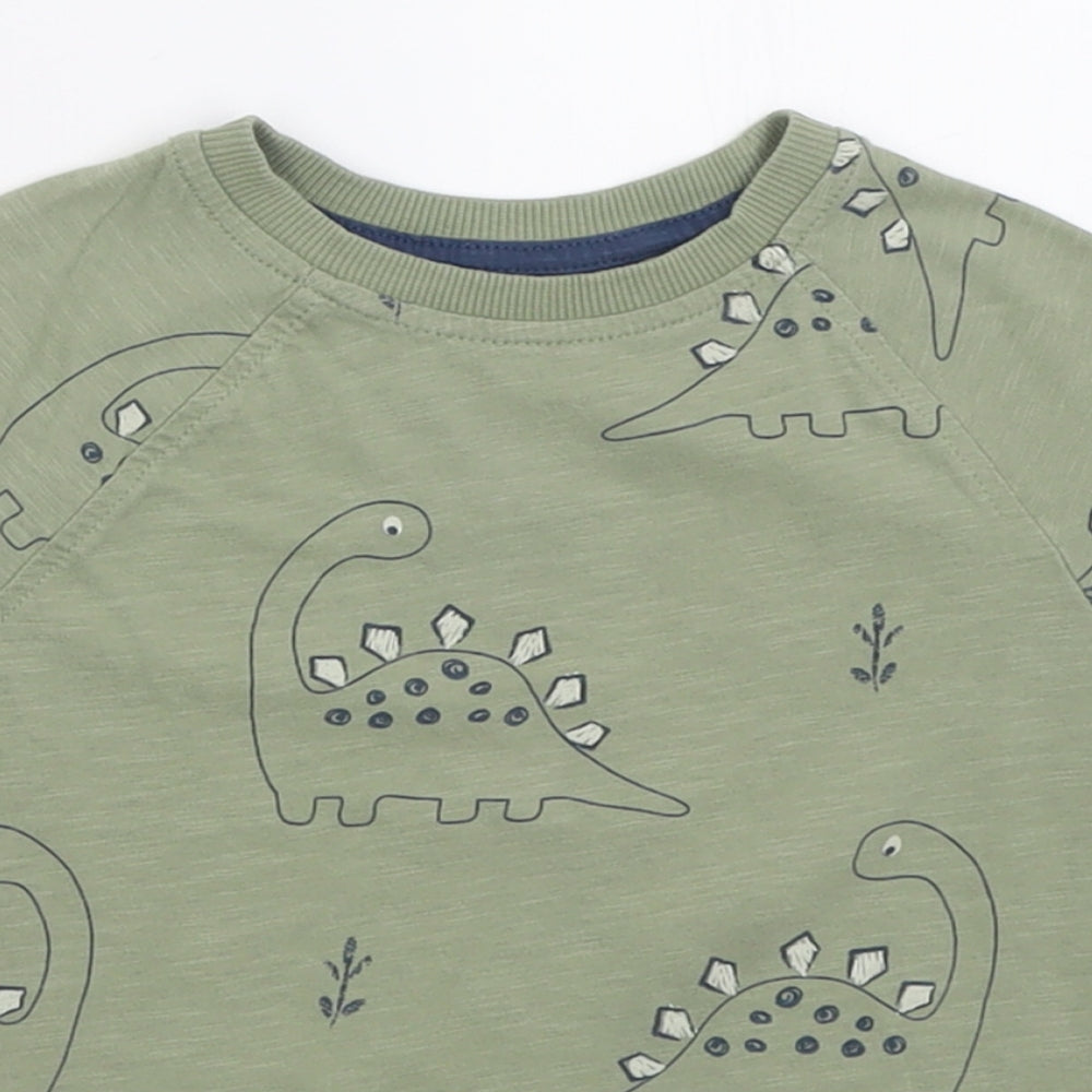 George Boys Green Geometric Cotton Basic T-Shirt Size 3-4 Years Crew Neck Pullover - DInosaurs