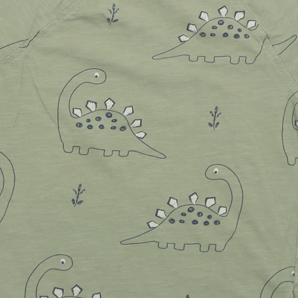 George Boys Green Geometric Cotton Basic T-Shirt Size 3-4 Years Crew Neck Pullover - DInosaurs