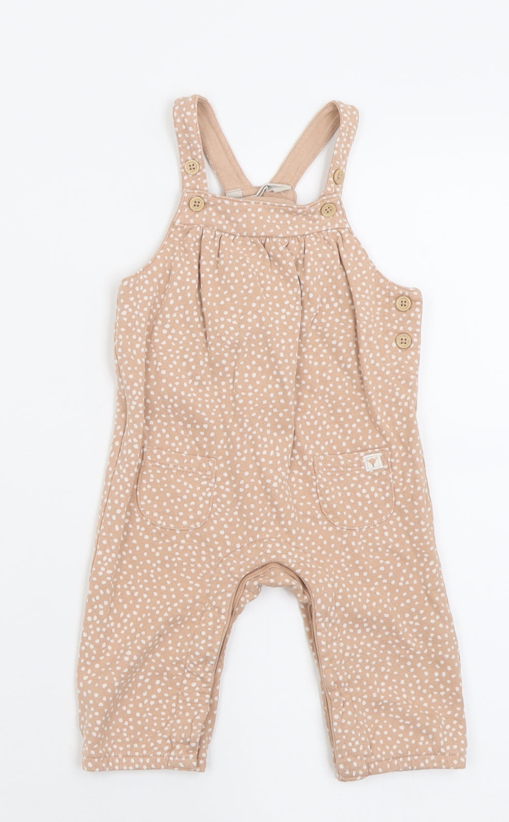 John Lewis Girls Pink Polka Dot Cotton Dungaree One-Piece Size 3-6 Months  Button