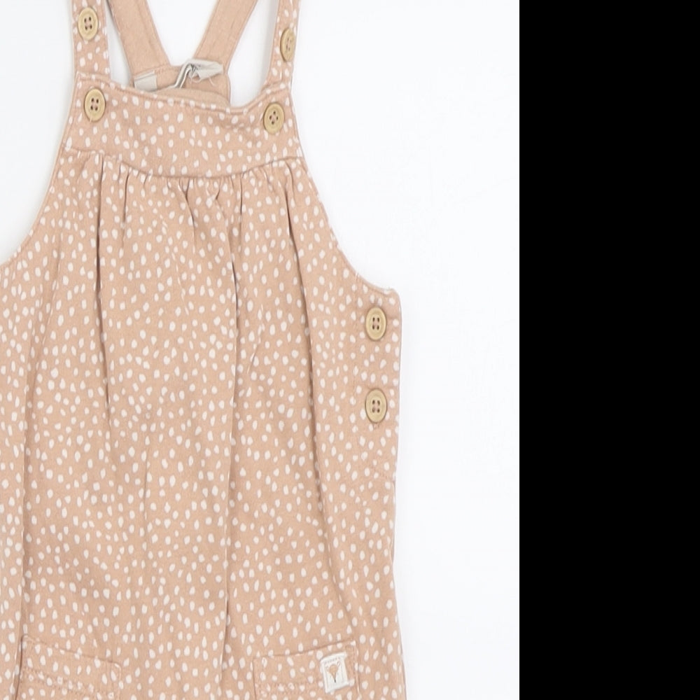John Lewis Girls Pink Polka Dot Cotton Dungaree One-Piece Size 3-6 Months  Button