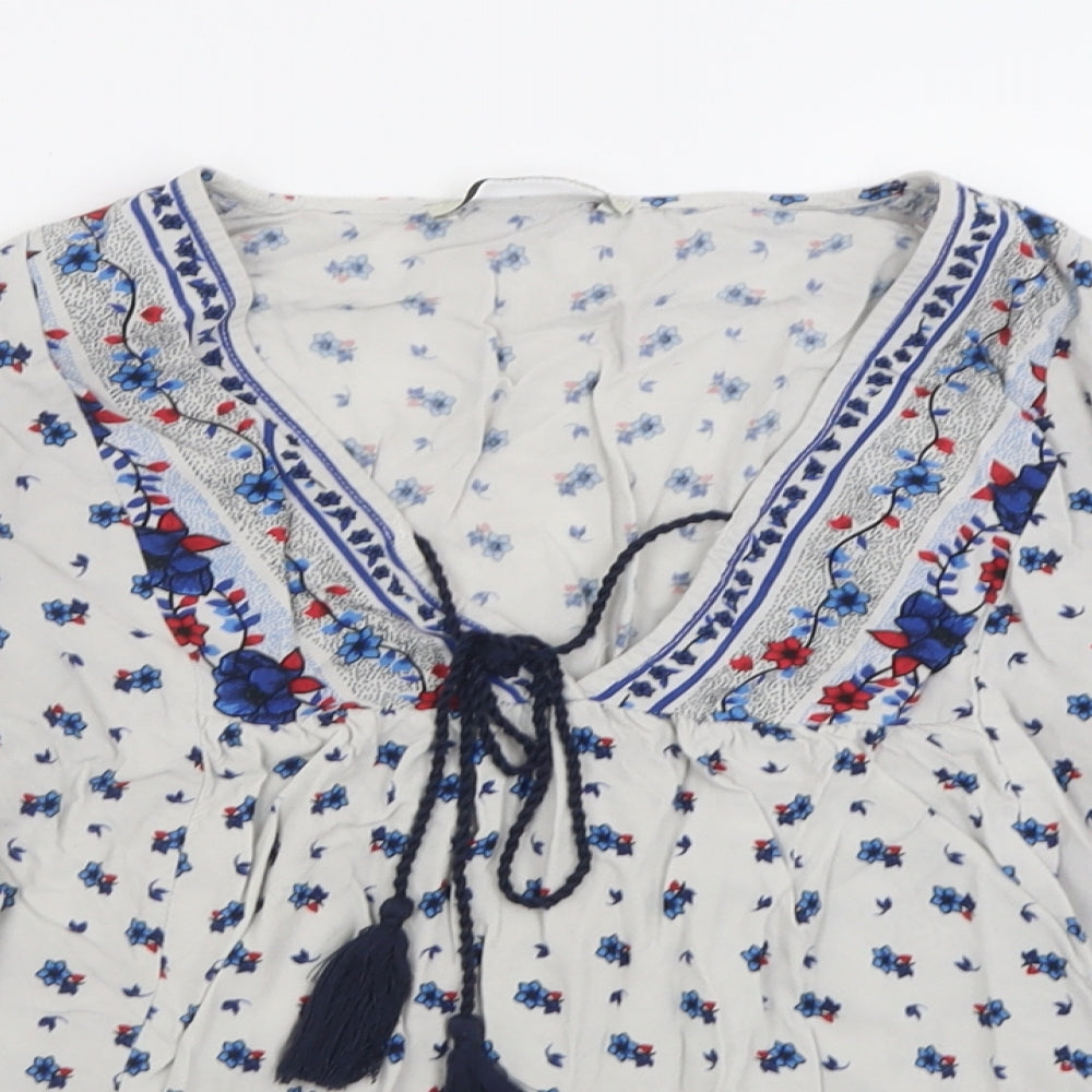 George Womens Multicoloured Floral Viscose Basic T-Shirt Size 8 V-Neck