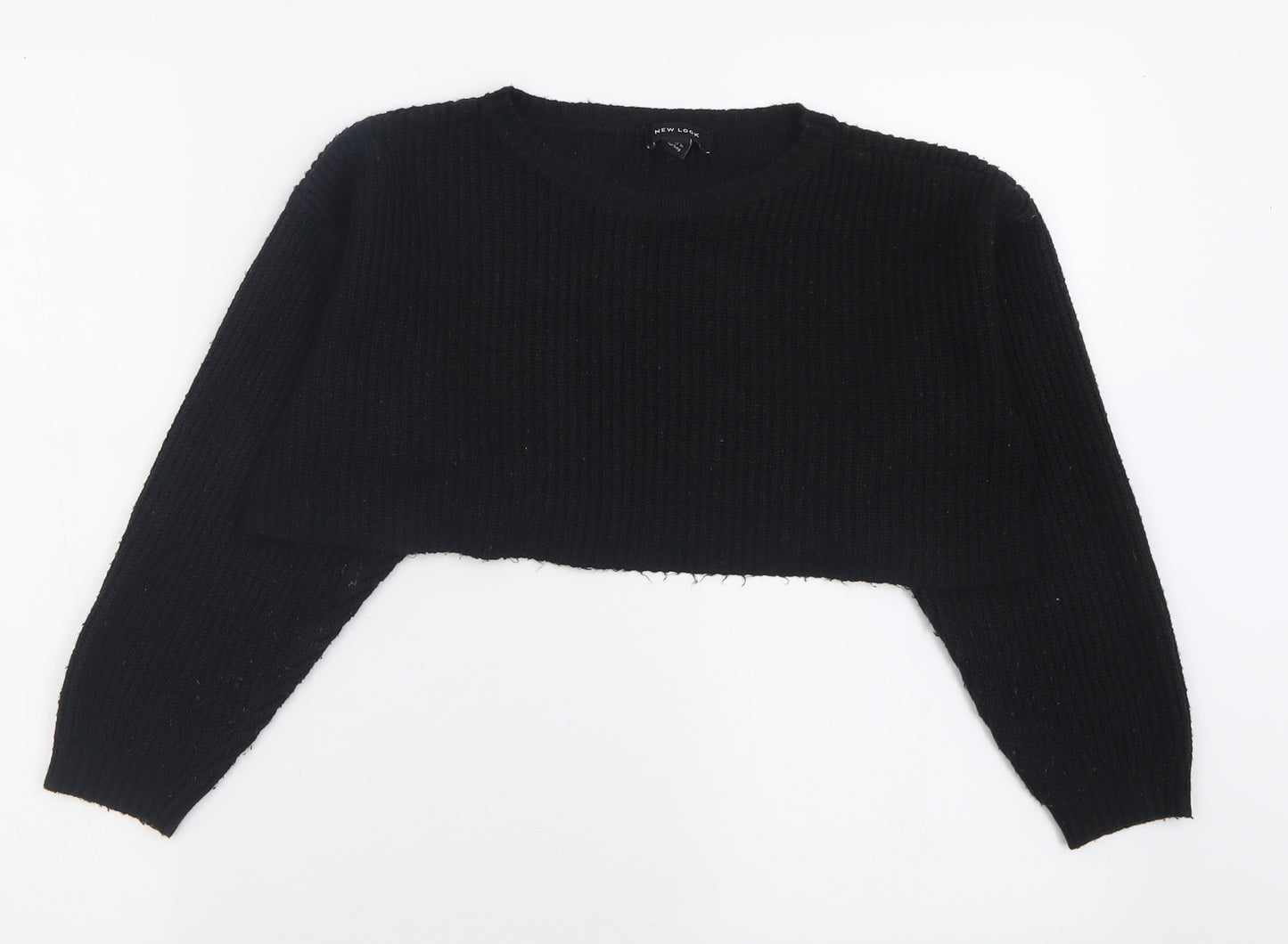 New Look Womens Black Crew Neck  Acrylic Pullover Jumper Size M   - Cropped