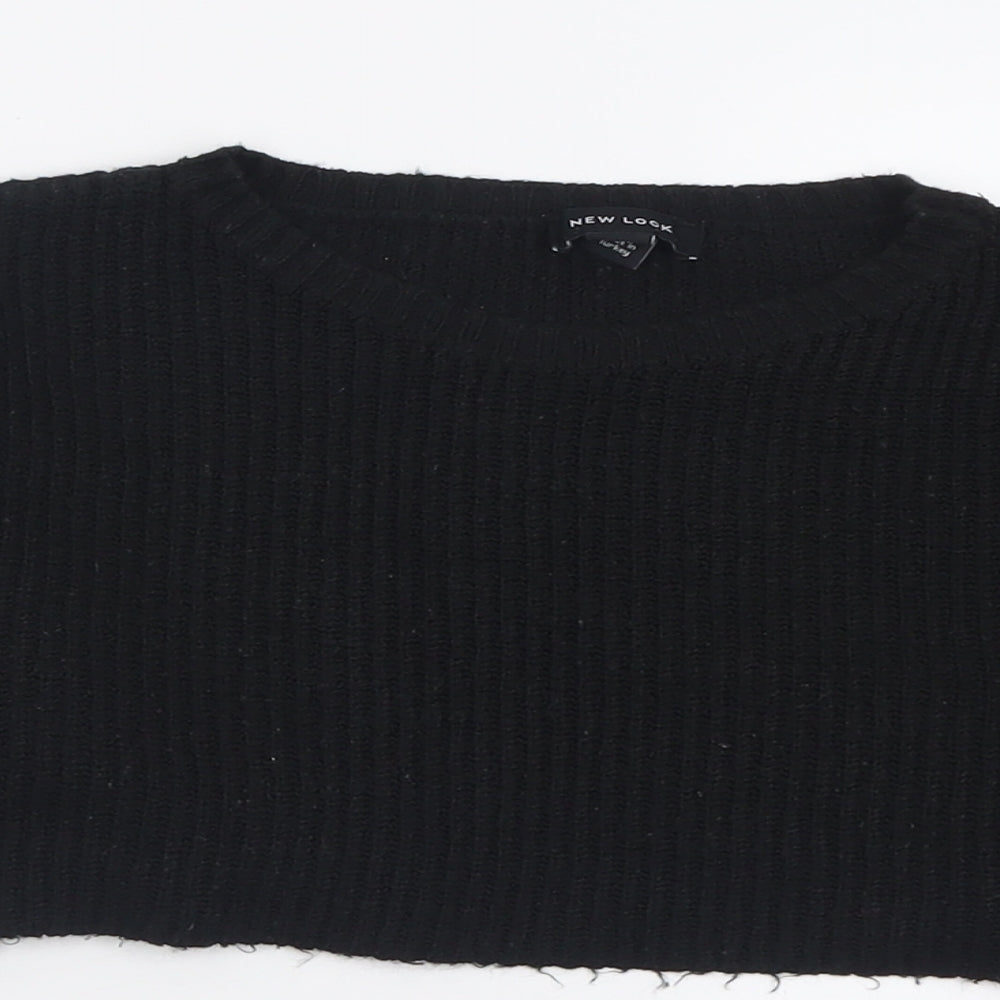 New Look Womens Black Crew Neck  Acrylic Pullover Jumper Size M   - Cropped
