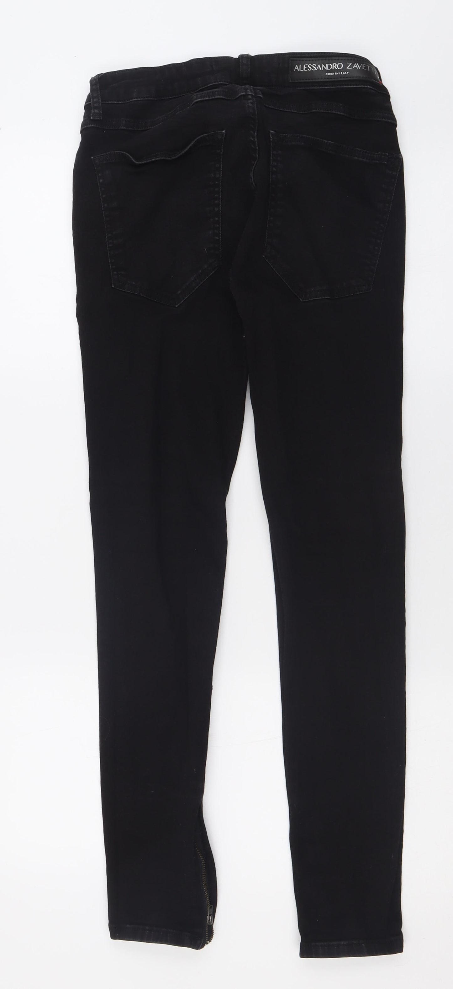 Alessandro Zavetti Mens Black  Cotton Skinny Jeans Size 32 L29 in Regular Button