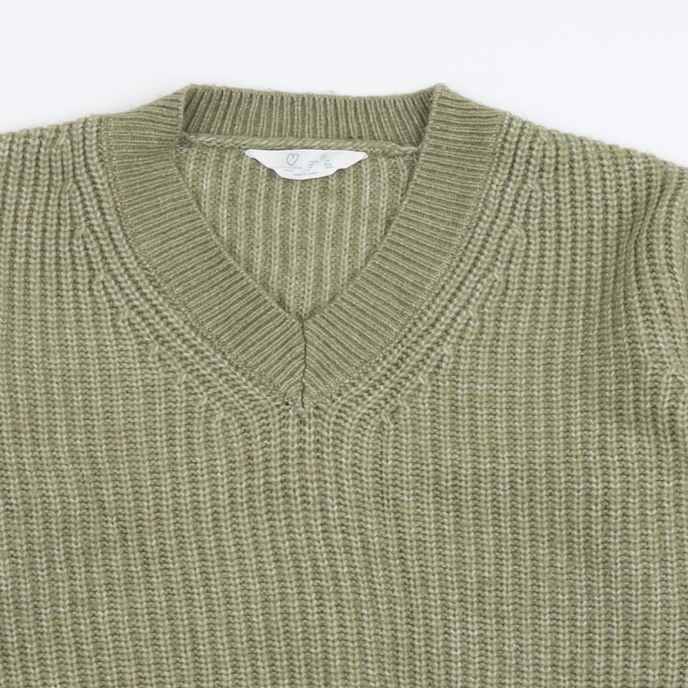 Primark Womens Green V-Neck  Acrylic Pullover Jumper Size XS