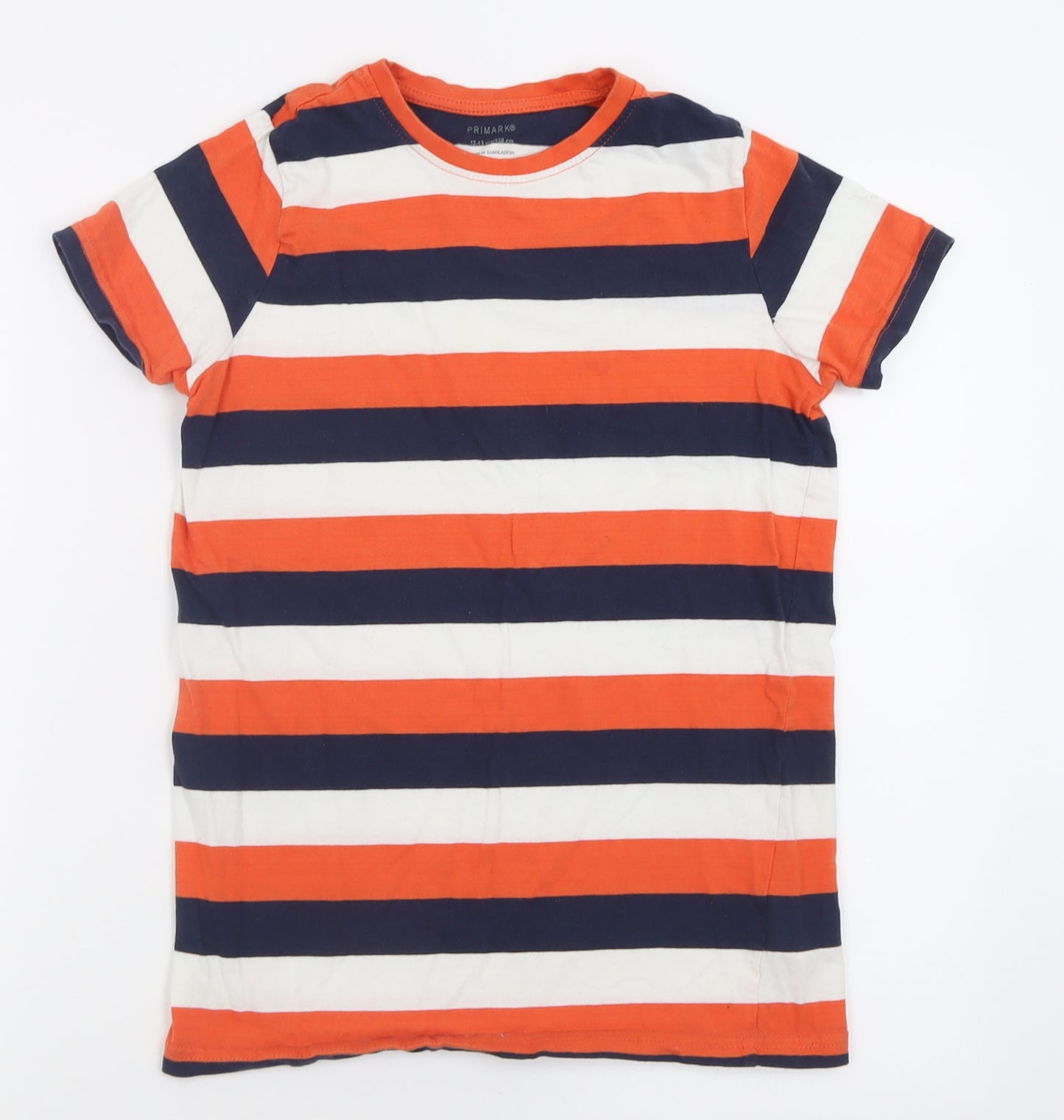 Primark Boys Orange Striped Cotton Basic T-Shirt Size 12-13 Years Crew Neck Pullover