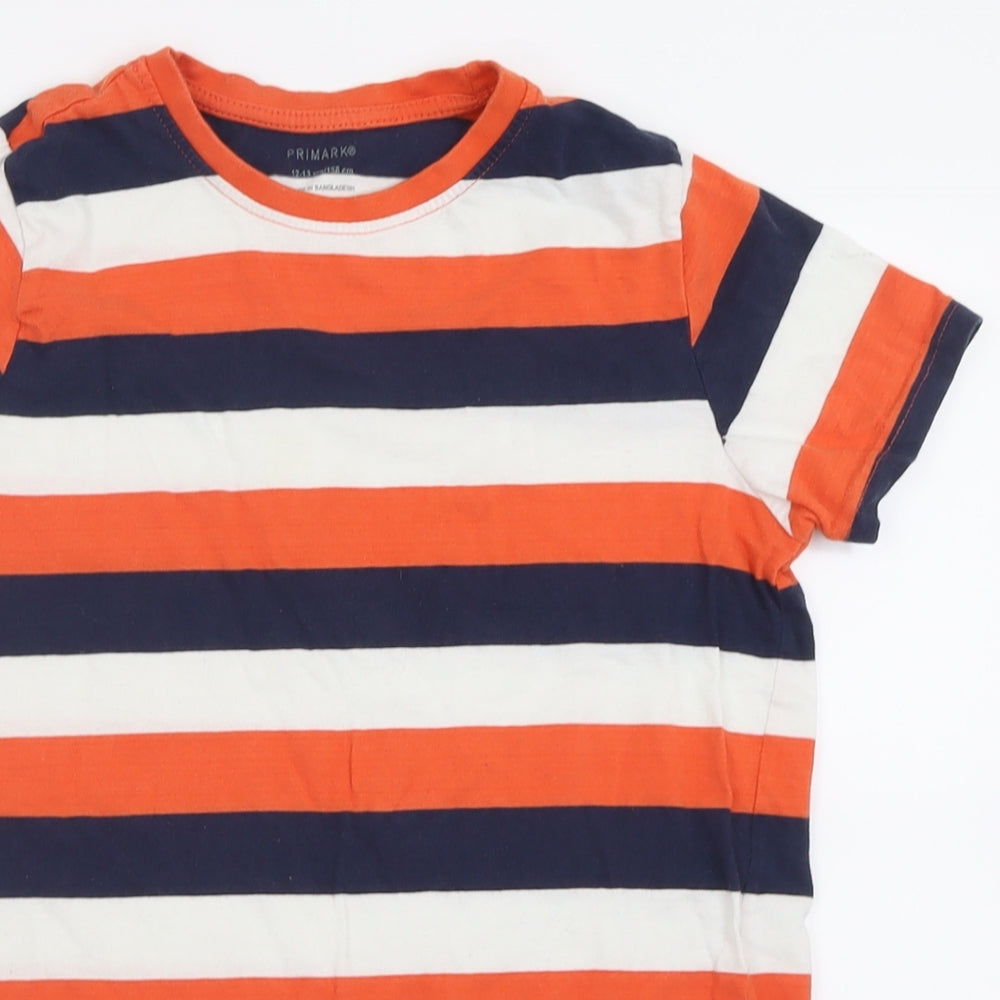Primark Boys Orange Striped Cotton Basic T-Shirt Size 12-13 Years Crew Neck Pullover