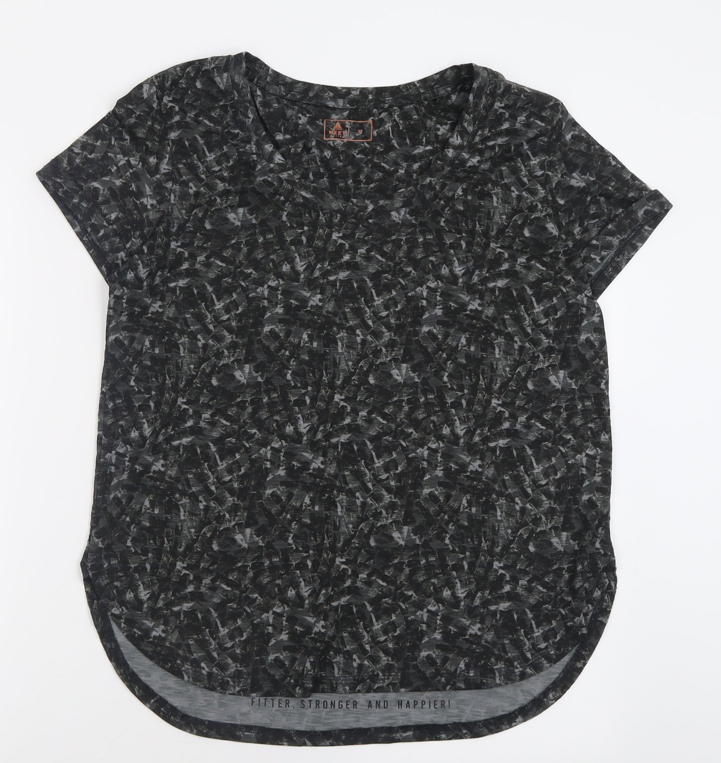 NEXT Womens Grey Geometric Polyester Basic T-Shirt Size 12 V-Neck Pullover