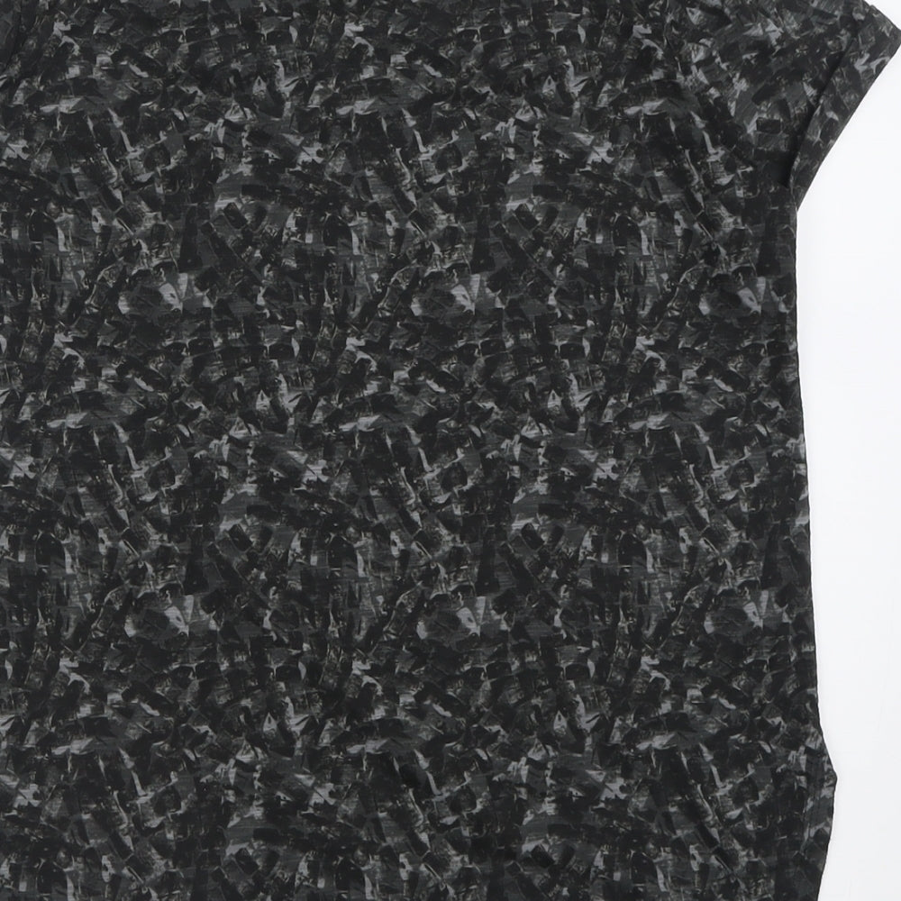 NEXT Womens Grey Geometric Polyester Basic T-Shirt Size 12 V-Neck Pullover